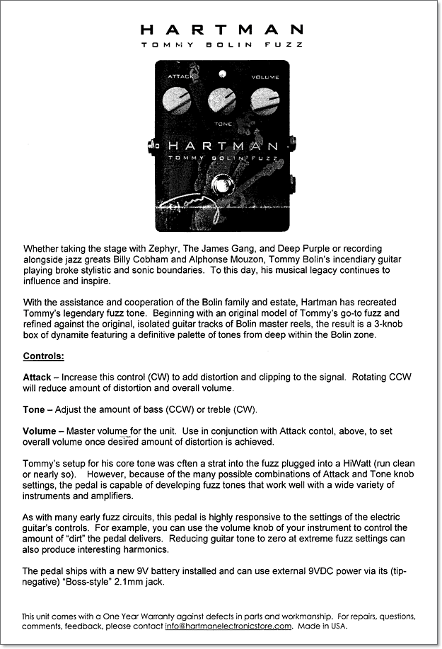 Tommy Bolin Fuzzマニュアル